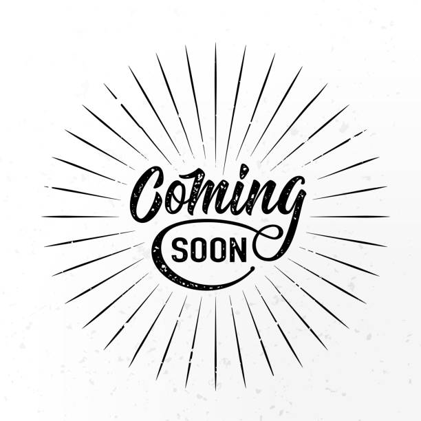 Coming soon sign isolated on white background with explosion burst rays, round shape. Vector illustration